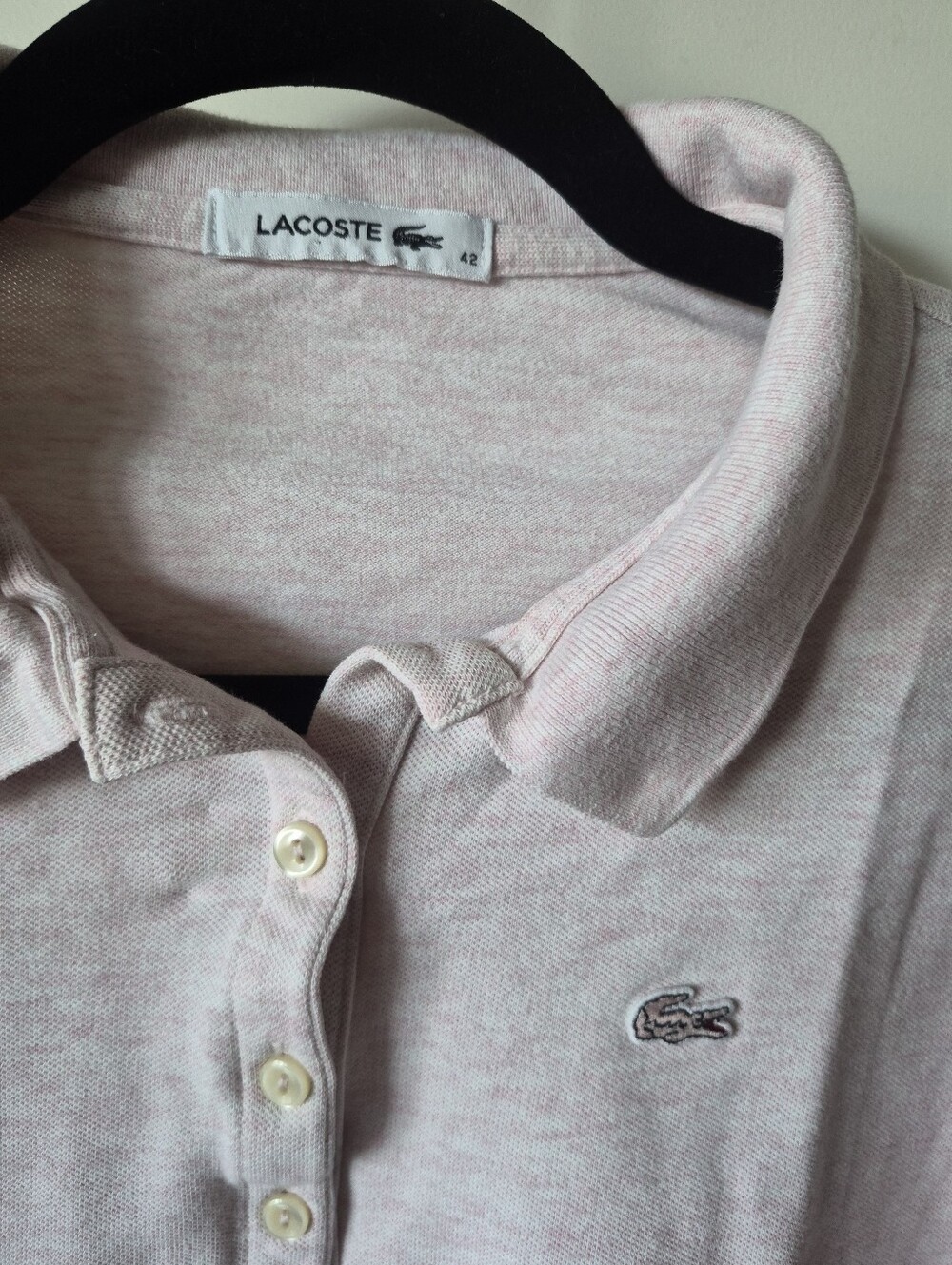 Lacoste Women Long Sleeve Light Pink Polo Crop Top - Picture 2 of 3